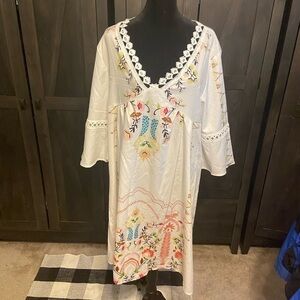 SHEIN Boho Floral Dress Womens Size Large Lace V-Neck 3/4 Sleeves NWOT
